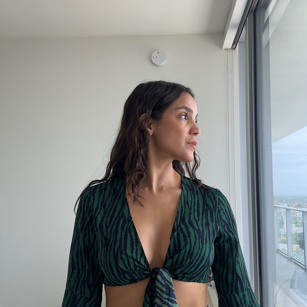 Nasty Gal Green and Black Zebra Print Crop Top